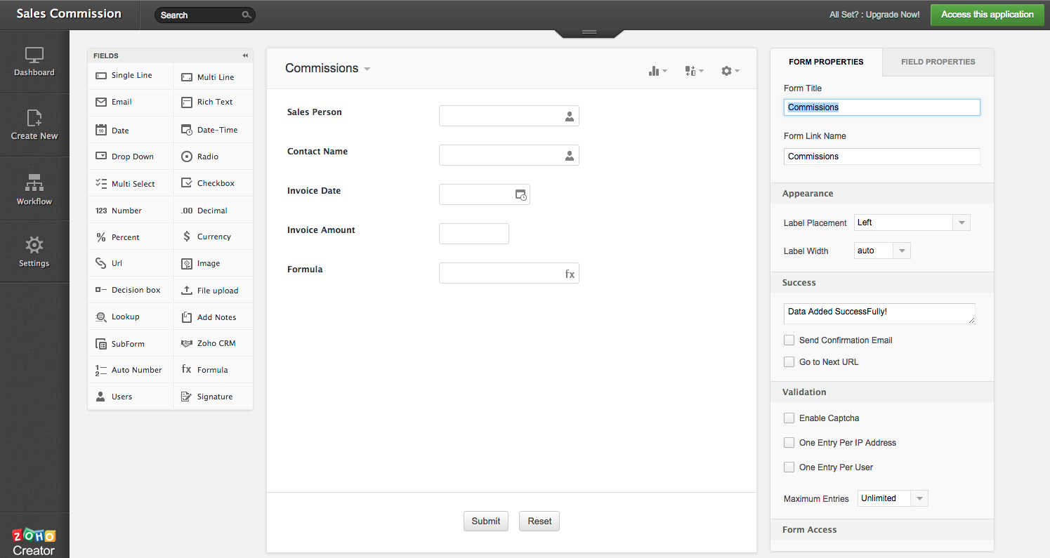 Creator Form Setup