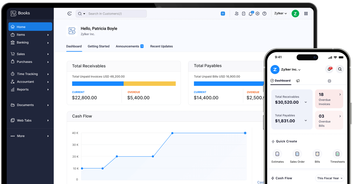 Zoho books dashboard